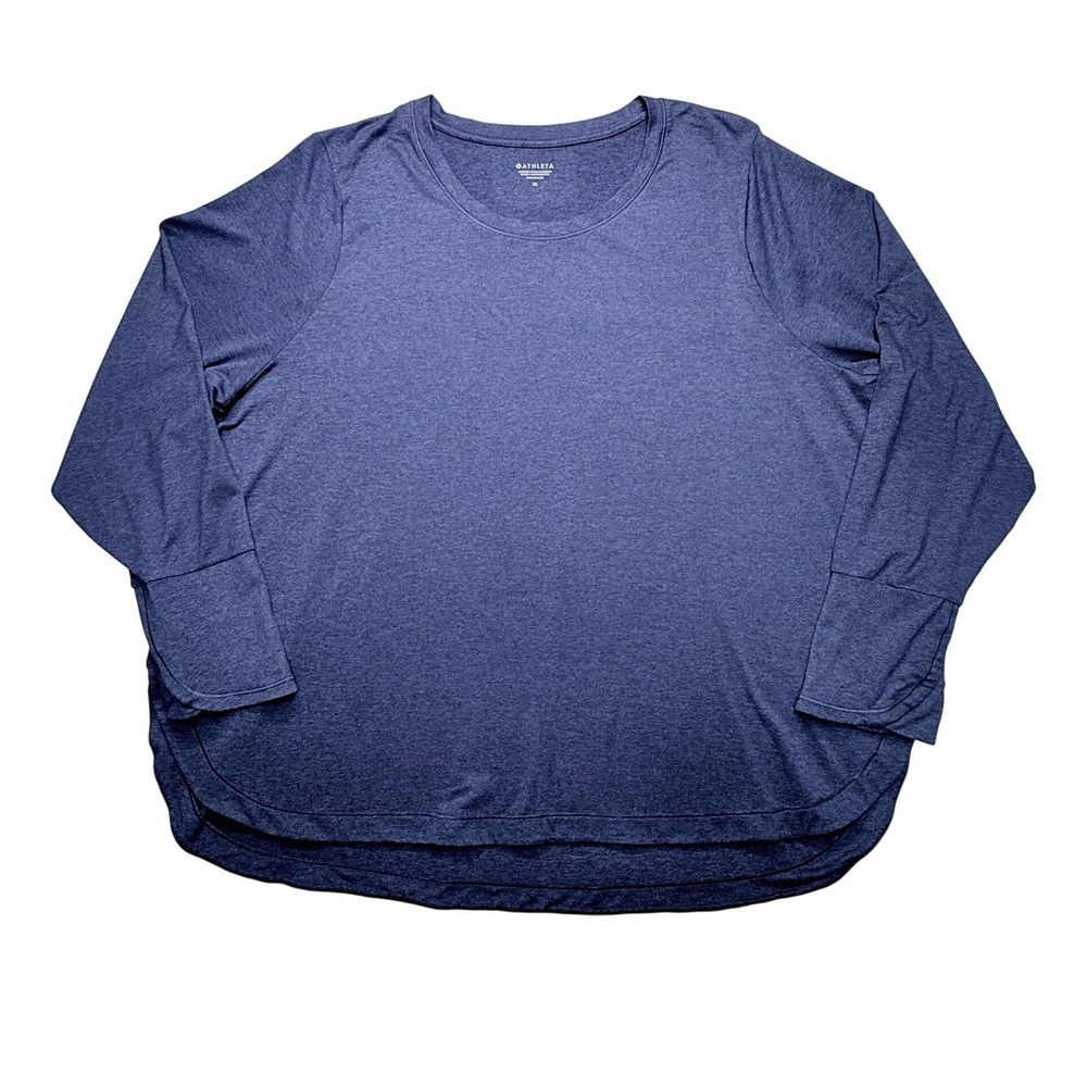 Athleta‎ Uptempo Long Sleeve Top Thumbholes Curved Hem womens sz 3X navy blue